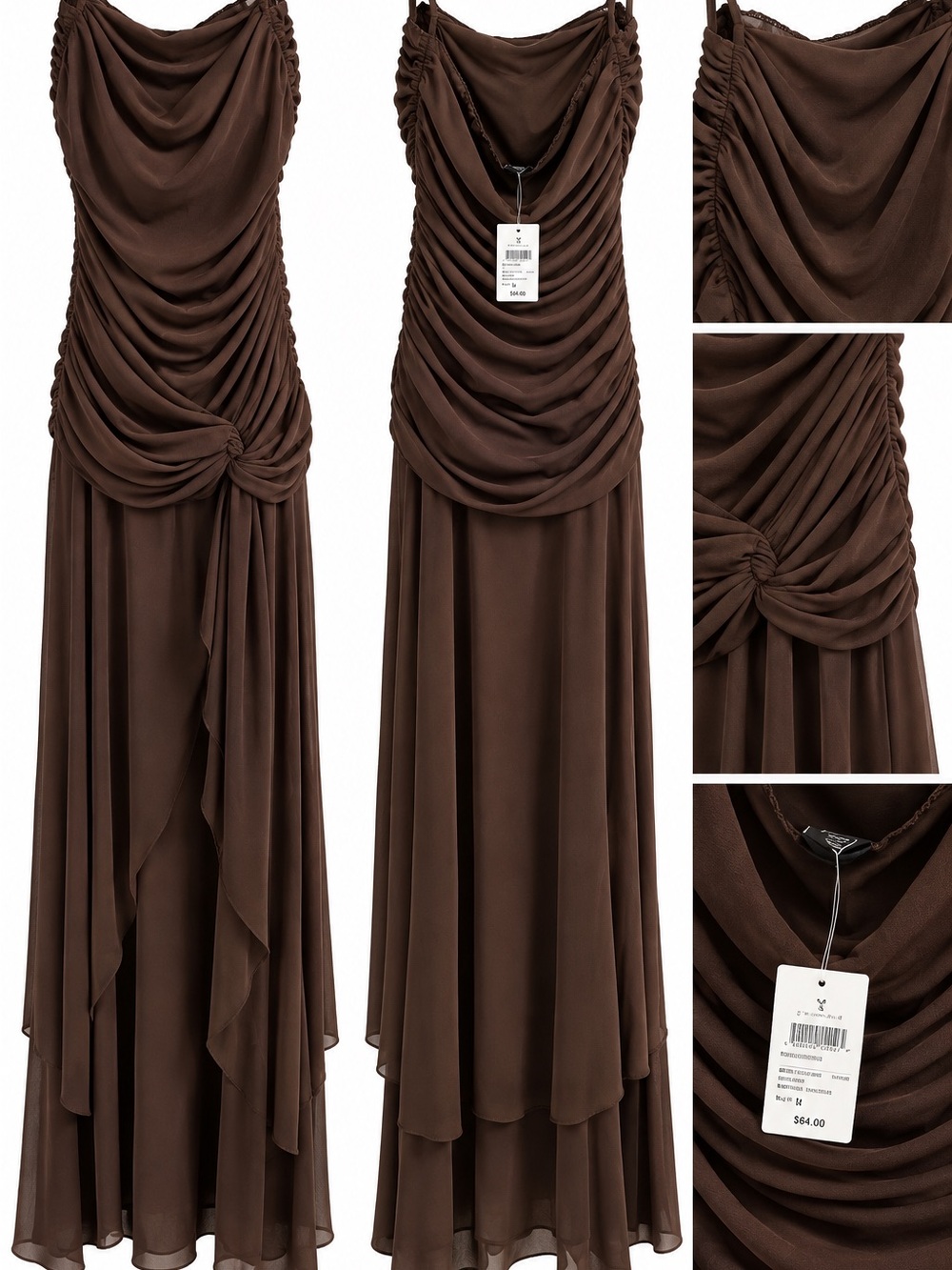 Windsor Brown Draped Maxi Gown with Knotted Waist